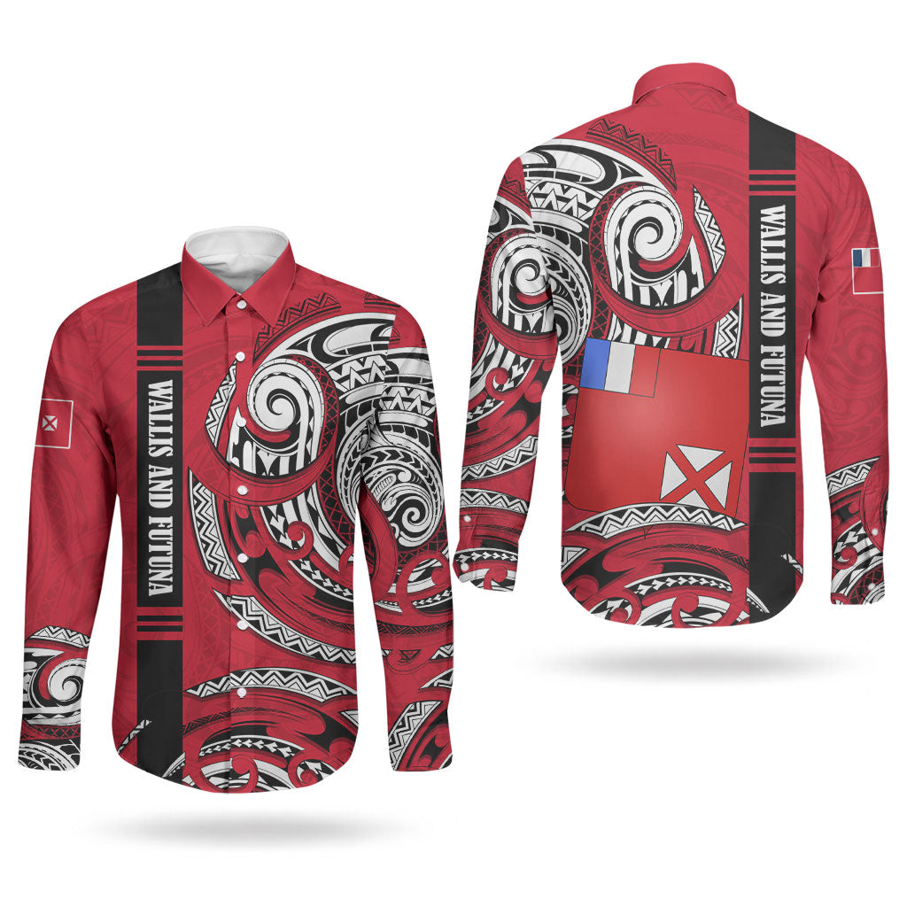 Wallis And Futuna Couples Matching Summer Maxi Dress and Long Sleeve Button Shirt Tribal Polynesian Tattoo Flag Motif TS04 - Polynesian Pride