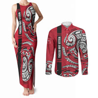 Wallis And Futuna Couples Matching Tank Maxi Dress and Long Sleeve Button Shirt Tribal Polynesian Tattoo Flag Motif TS04 Red Black - Polynesian Pride