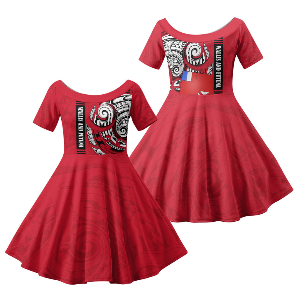 Wallis And Futuna Family Matching Long Sleeve Bodycon Dress and Hawaiian Shirt Tribal Polynesian Tattoo Flag Motif TS04 Daughter's Dress Red Black - Polynesian Pride