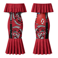 Wallis And Futuna Family Matching Mermaid Dress and Hawaiian Shirt Tribal Polynesian Tattoo Flag Motif TS04 Mom's Dress Red Black - Polynesian Pride