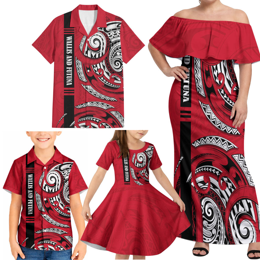 Wallis And Futuna Family Matching Off Shoulder Maxi Dress and Hawaiian Shirt Tribal Polynesian Tattoo Flag Motif TS04 - Polynesian Pride