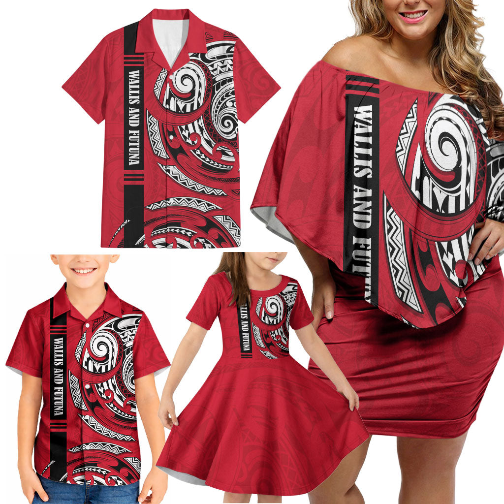 Wallis And Futuna Family Matching Off Shoulder Short Dress and Hawaiian Shirt Tribal Polynesian Tattoo Flag Motif TS04 - Polynesian Pride