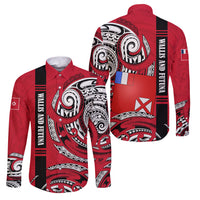 Wallis And Futuna Family Matching Puletasi and Hawaiian Shirt Tribal Polynesian Tattoo Flag Motif TS04 Dad's Shirt - Long Sleeve Red Black - Polynesian Pride