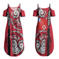 Wallis And Futuna Family Matching Summer Maxi Dress and Hawaiian Shirt Tribal Polynesian Tattoo Flag Motif TS04 Mom's Dress Red Black - Polynesian Pride
