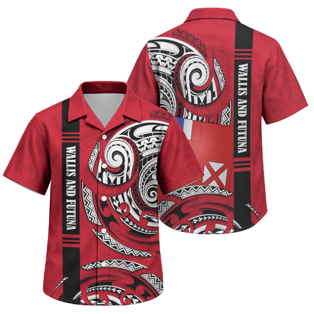 Wallis And Futuna Family Matching Tank Maxi Dress and Hawaiian Shirt Tribal Polynesian Tattoo Flag Motif TS04 Son's Shirt Red Black - Polynesian Pride