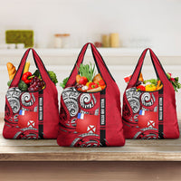 Wallis And Futuna Grocery Bag Tribal Polynesian Tattoo Flag Motif TS04 3-pack One Size Red Black - Polynesian Pride