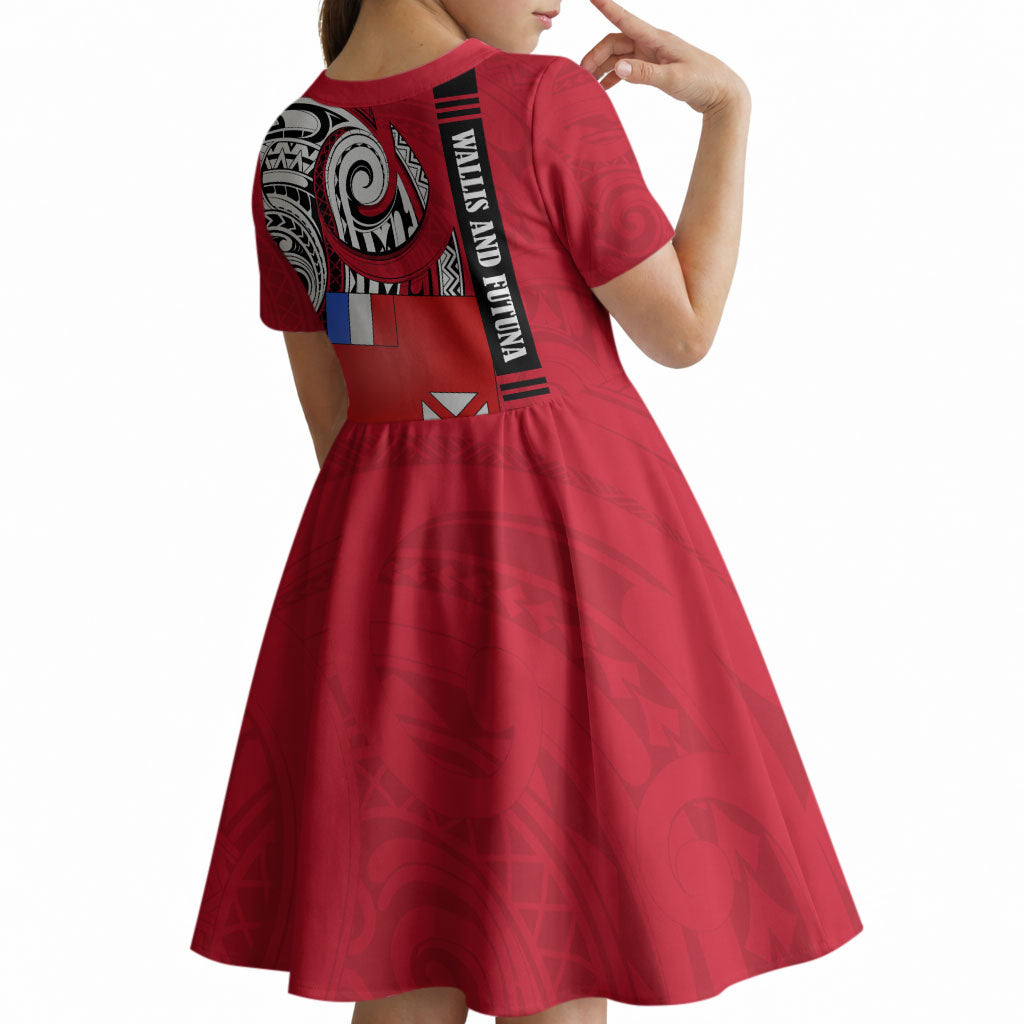 Wallis And Futuna Kid Short Sleeve Dress Tribal Polynesian Tattoo Flag Motif TS04 - Polynesian Pride
