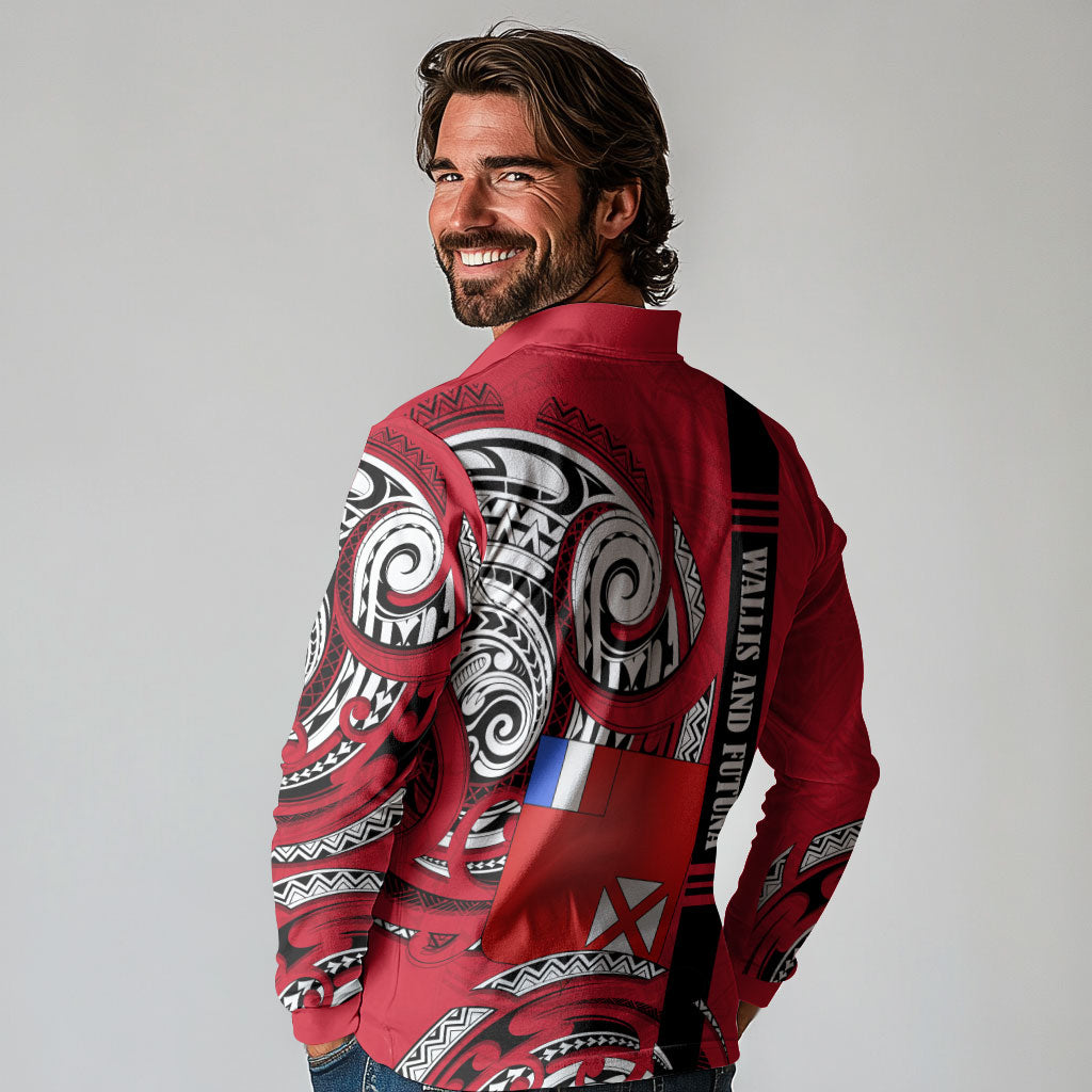 Wallis And Futuna Long Sleeve Polo Shirt Tribal Polynesian Tattoo Flag Motif TS04 - Polynesian Pride