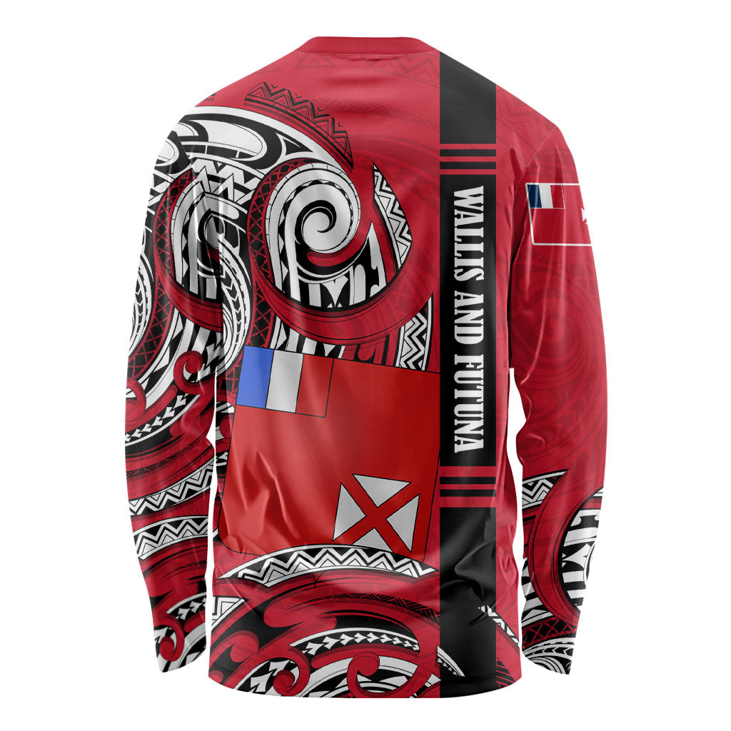 Wallis And Futuna Long Sleeve Shirt Tribal Polynesian Tattoo Flag Motif TS04 - Polynesian Pride
