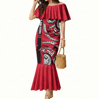 Wallis And Futuna Mermaid Dress Tribal Polynesian Tattoo Flag Motif TS04 Women Red Black - Polynesian Pride