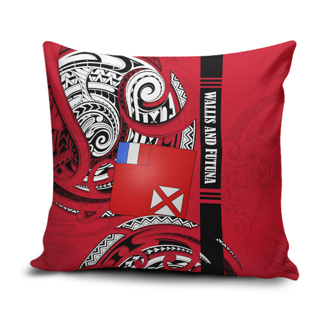 Wallis And Futuna Pillow Cover Tribal Polynesian Tattoo Flag Motif TS04 Red Black - Polynesian Pride