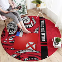 Wallis And Futuna Round Carpet Tribal Polynesian Tattoo Flag Motif TS04 - Polynesian Pride