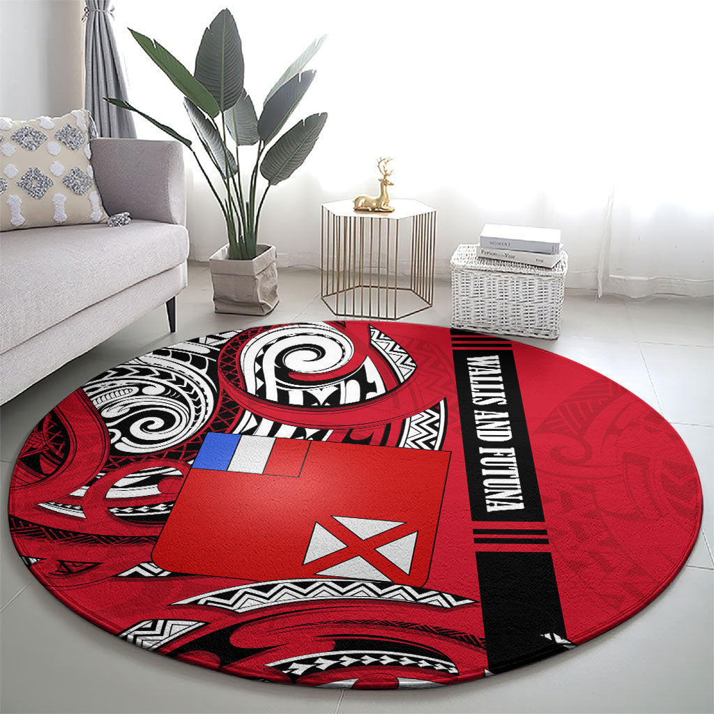 Wallis And Futuna Round Carpet Tribal Polynesian Tattoo Flag Motif TS04 - Polynesian Pride