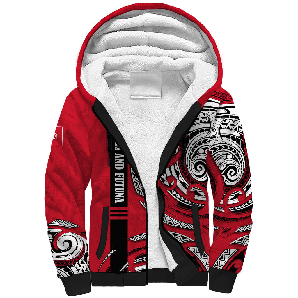 Wallis And Futuna Sherpa Hoodie Tribal Polynesian Tattoo Flag Motif TS04 Unisex Red Black - Polynesian Pride
