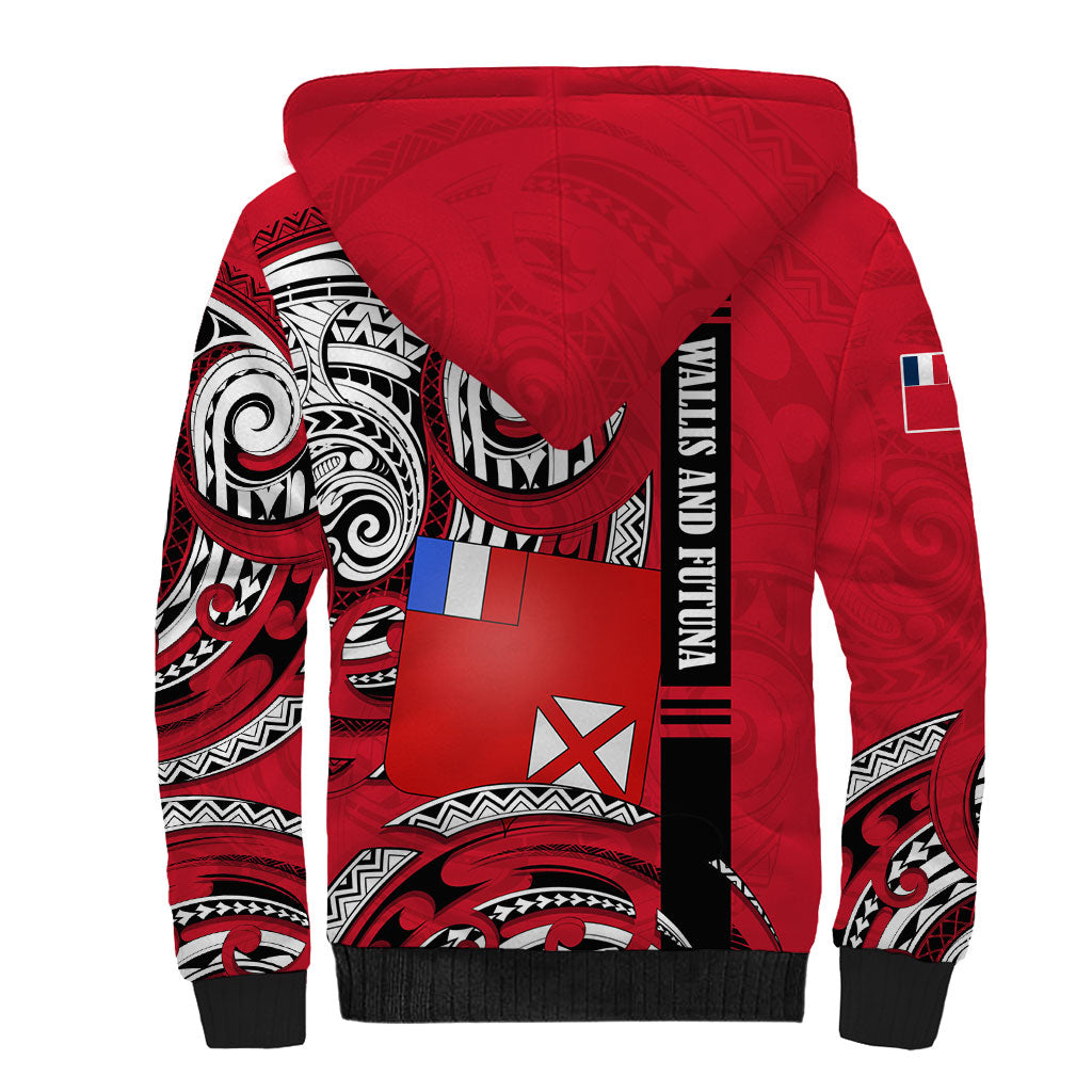 Wallis And Futuna Sherpa Hoodie Tribal Polynesian Tattoo Flag Motif TS04 - Polynesian Pride