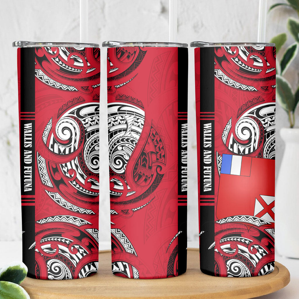 Wallis And Futuna Skinny Tumbler Tribal Polynesian Tattoo Flag Motif TS04 - Polynesian Pride