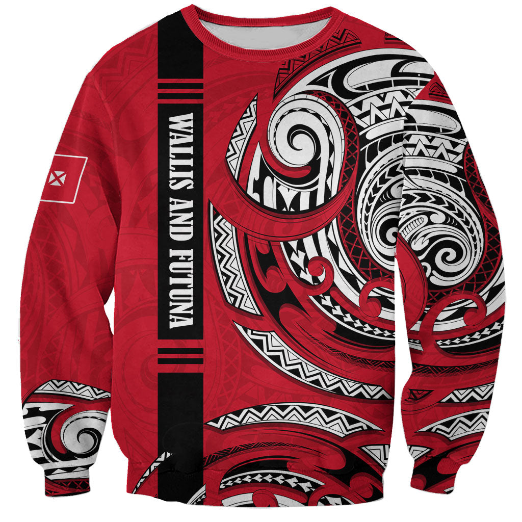 Wallis And Futuna Sweatshirt Tribal Polynesian Tattoo Flag Motif TS04 Unisex Red Black - Polynesian Pride