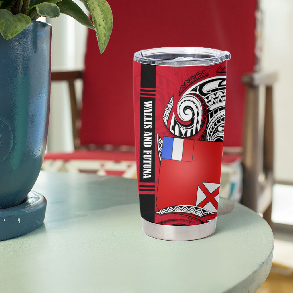 Wallis And Futuna Tumbler Cup Tribal Polynesian Tattoo Flag Motif TS04 - Polynesian Pride