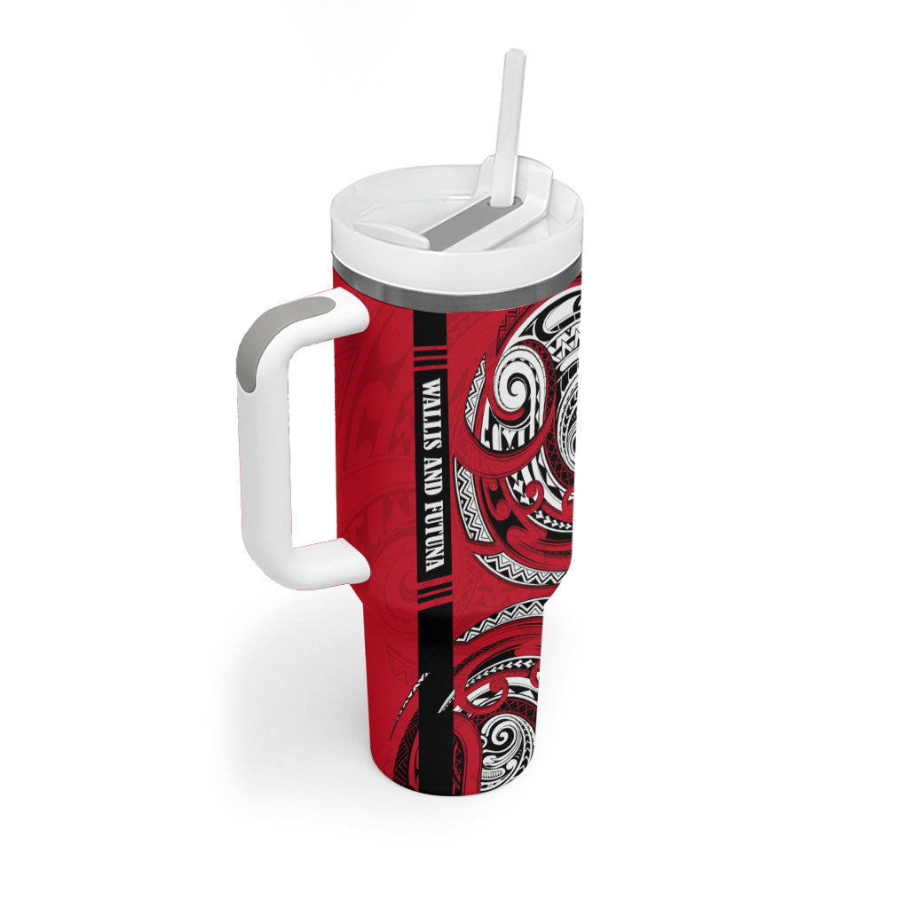 Wallis And Futuna Tumbler With Handle Tribal Polynesian Tattoo Flag Motif TS04 - Polynesian Pride