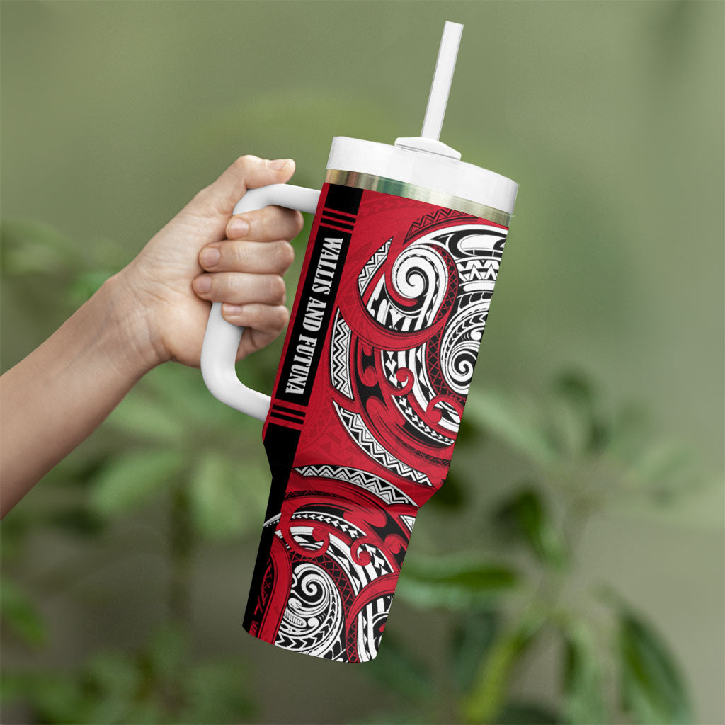 Wallis And Futuna Tumbler With Handle Tribal Polynesian Tattoo Flag Motif TS04 - Polynesian Pride