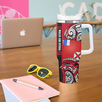 Wallis And Futuna Tumbler With Handle Tribal Polynesian Tattoo Flag Motif TS04 - Polynesian Pride