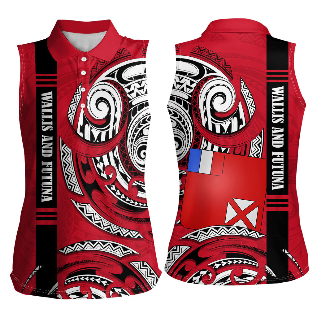 Wallis And Futuna Women Sleeveless Polo Shirt Tribal Polynesian Tattoo Flag Motif TS04 - Polynesian Pride
