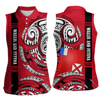 Wallis And Futuna Women Sleeveless Polo Shirt Tribal Polynesian Tattoo Flag Motif TS04 - Polynesian Pride