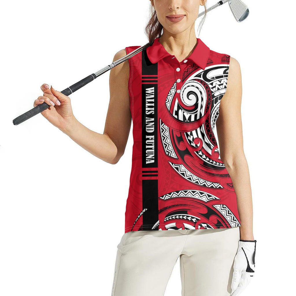 Wallis And Futuna Women Sleeveless Polo Shirt Tribal Polynesian Tattoo Flag Motif TS04 - Polynesian Pride