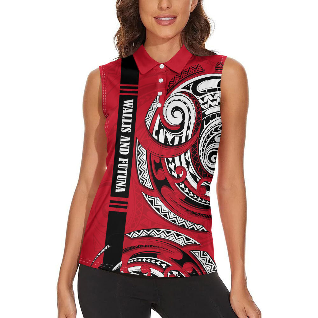 Wallis And Futuna Women Sleeveless Polo Shirt Tribal Polynesian Tattoo Flag Motif TS04 - Polynesian Pride