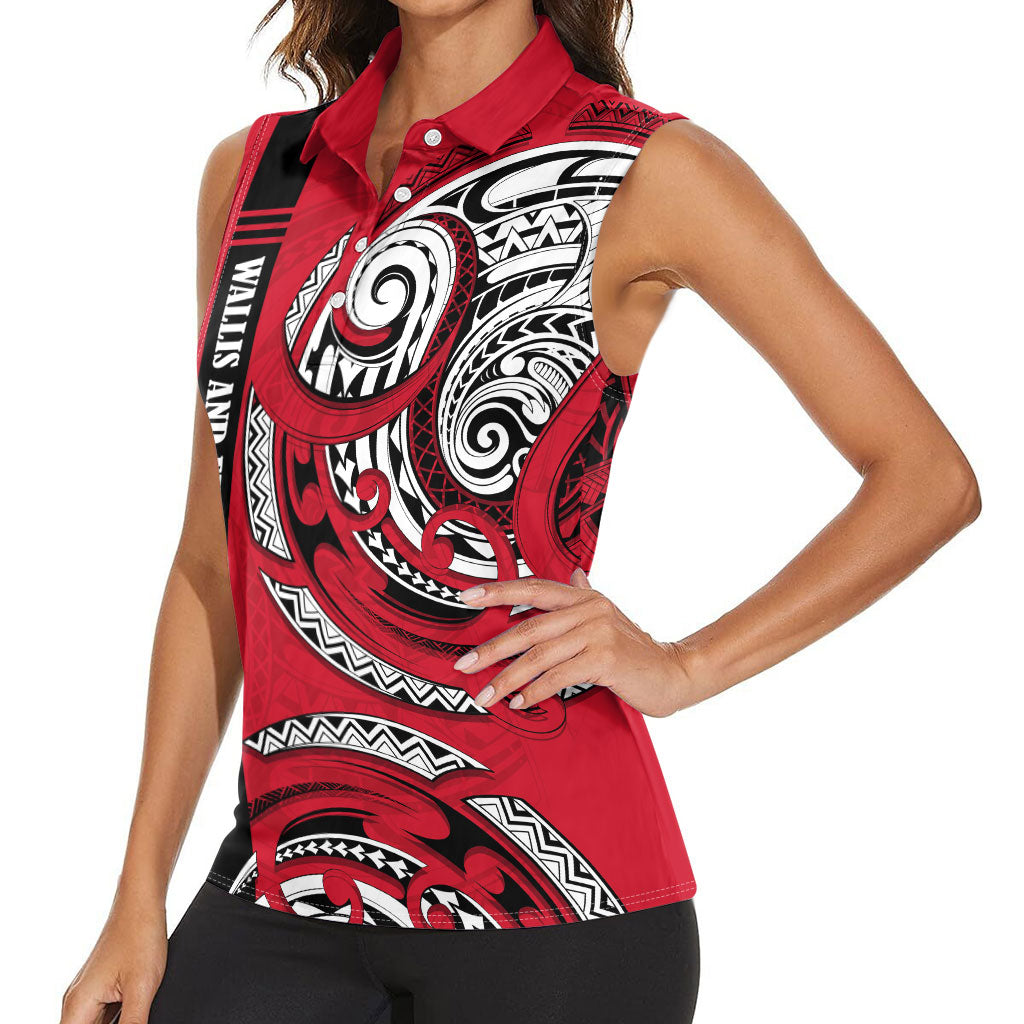 Wallis And Futuna Women Sleeveless Polo Shirt Tribal Polynesian Tattoo Flag Motif TS04 - Polynesian Pride