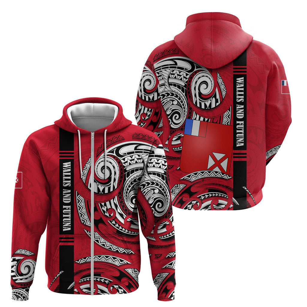 Wallis And Futuna Zip Hoodie Tribal Polynesian Tattoo Flag Motif TS04 - Polynesian Pride