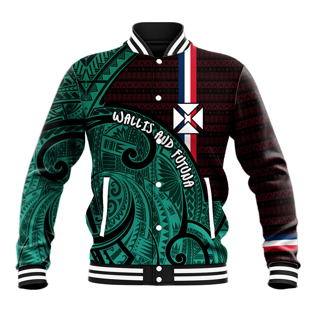 Wallis And Futuna Baseball Jacket Tribal Polynesian Tattoo Heritage Cross Flag TS04 Unisex Green Black - Polynesian Pride