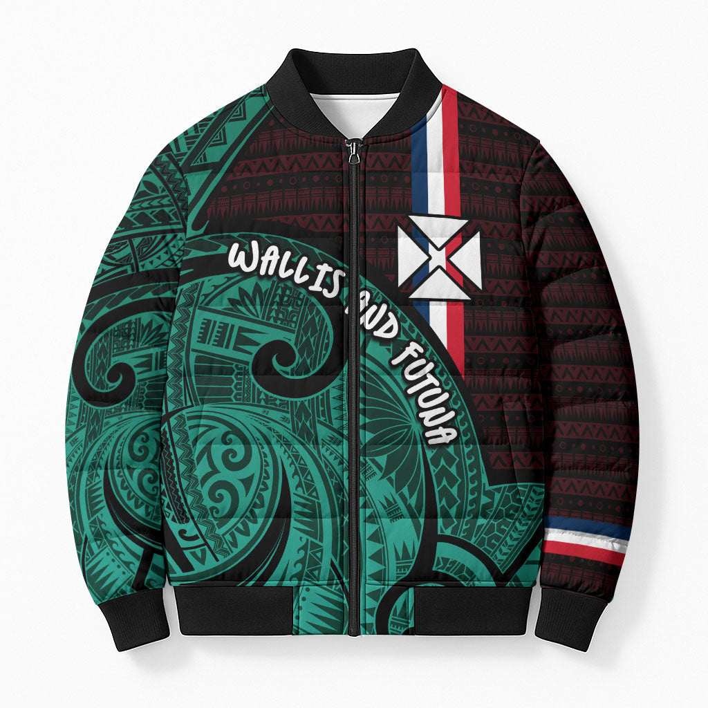 Wallis And Futuna Bomber Puffer Jacket Tribal Polynesian Tattoo Heritage Cross Flag TS04 Unisex Green Black - Polynesian Pride
