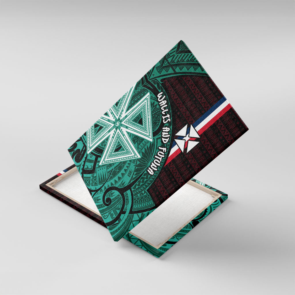 Wallis And Futuna Canvas Wall Art Tribal Polynesian Tattoo Heritage Cross Flag TS04 With Frame Green Black - Polynesian Pride