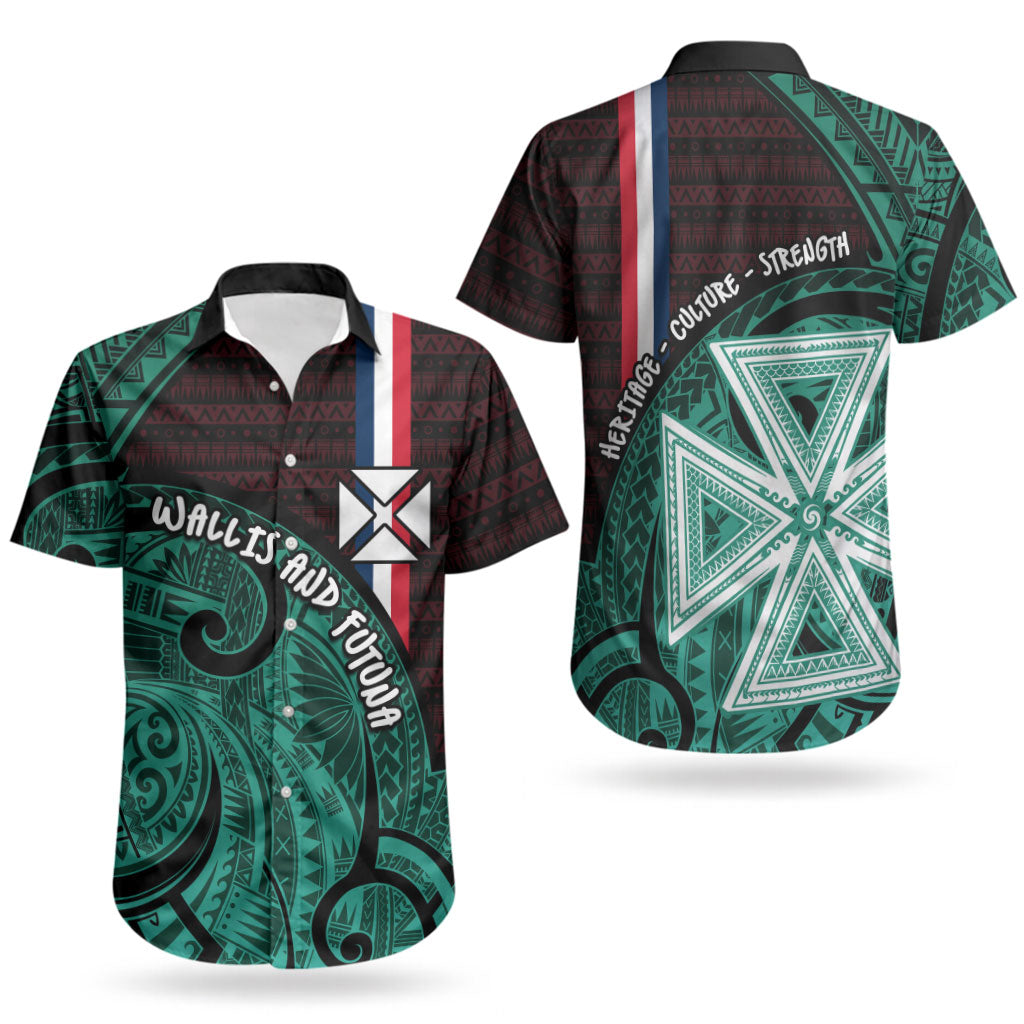 Wallis And Futuna Couples Matching Off Shoulder Maxi Dress and Hawaiian Shirt Tribal Polynesian Tattoo Heritage Cross Flag TS04 - Polynesian Pride