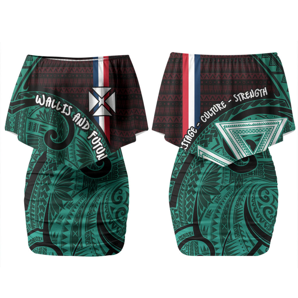 Wallis And Futuna Couples Matching Off Shoulder Short Dress and Long Sleeve Button Shirt Tribal Polynesian Tattoo Heritage Cross Flag TS04 - Polynesian Pride