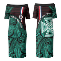 Wallis And Futuna Couples Matching Puletasi and Long Sleeve Button Shirt Tribal Polynesian Tattoo Heritage Cross Flag TS04 - Polynesian Pride