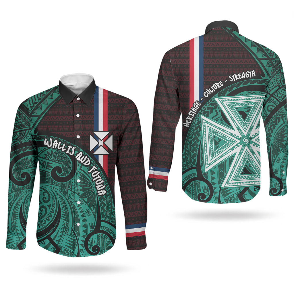 Wallis And Futuna Couples Matching Short Sleeve Bodycon Dress and Long Sleeve Button Shirt Tribal Polynesian Tattoo Heritage Cross Flag TS04 - Polynesian Pride