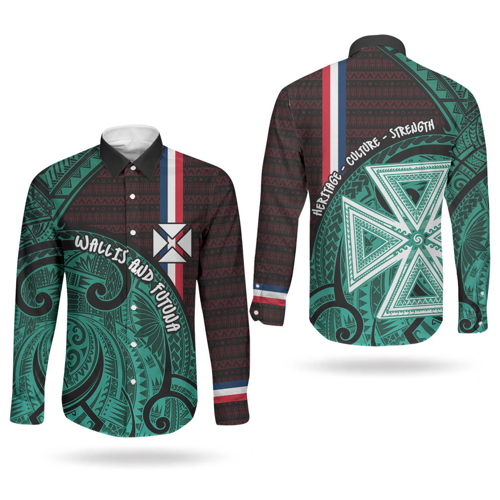 Wallis And Futuna Couples Matching Tank Maxi Dress and Long Sleeve Button Shirt Tribal Polynesian Tattoo Heritage Cross Flag TS04 - Polynesian Pride