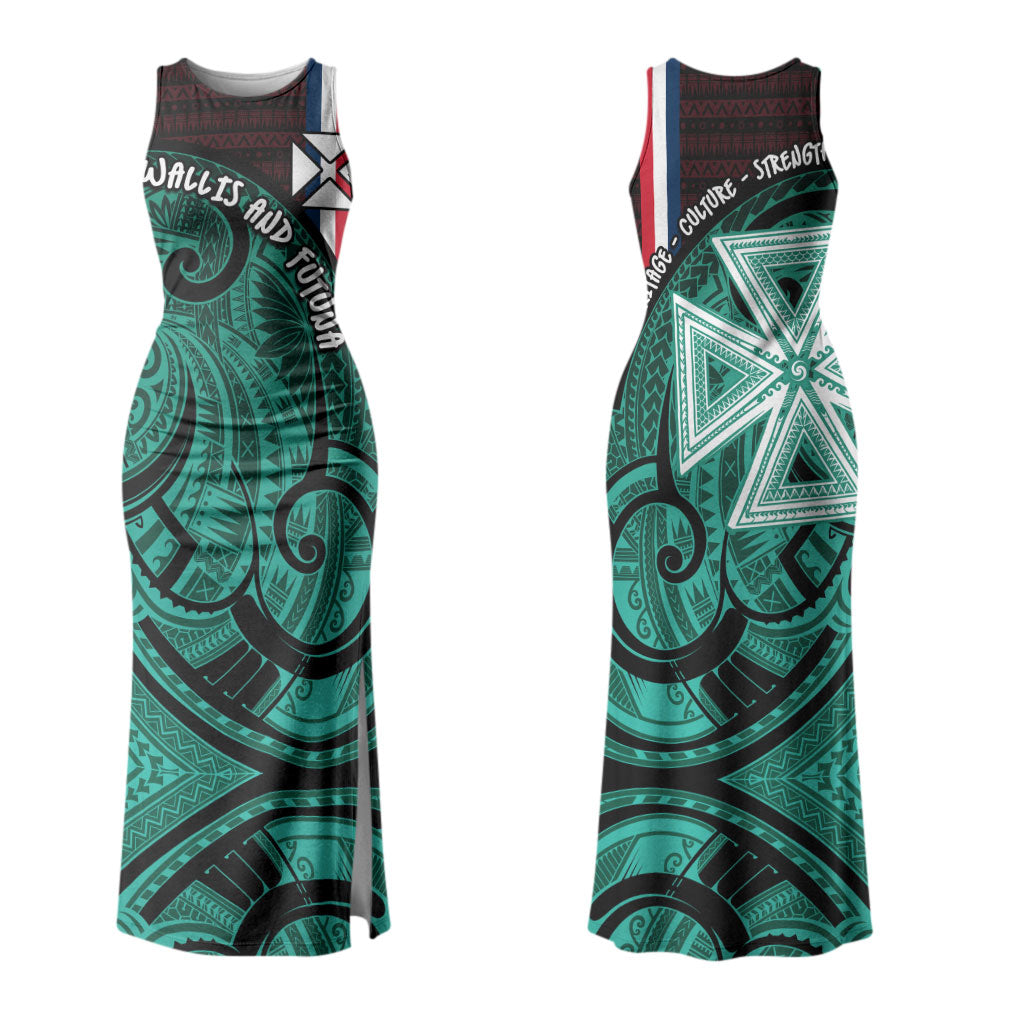 Wallis And Futuna Couples Matching Tank Maxi Dress and Long Sleeve Button Shirt Tribal Polynesian Tattoo Heritage Cross Flag TS04 - Polynesian Pride