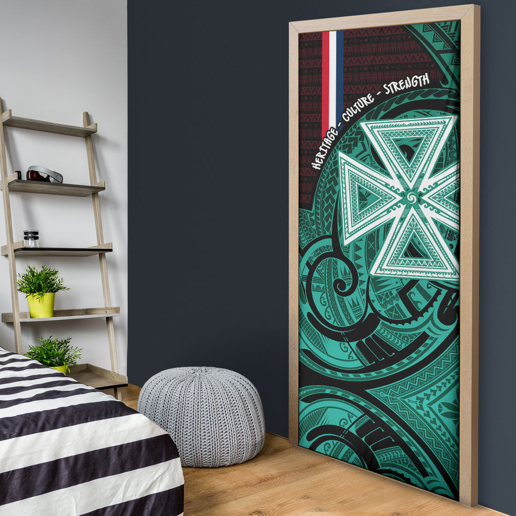 Wallis And Futuna Door Cover Tribal Polynesian Tattoo Heritage Cross Flag TS04 - Polynesian Pride
