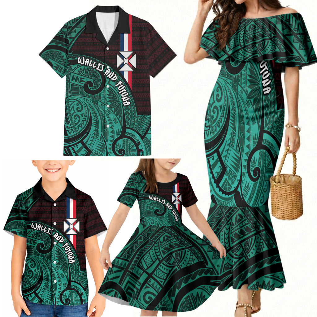 Wallis And Futuna Family Matching Mermaid Dress and Hawaiian Shirt Tribal Polynesian Tattoo Heritage Cross Flag TS04 - Polynesian Pride