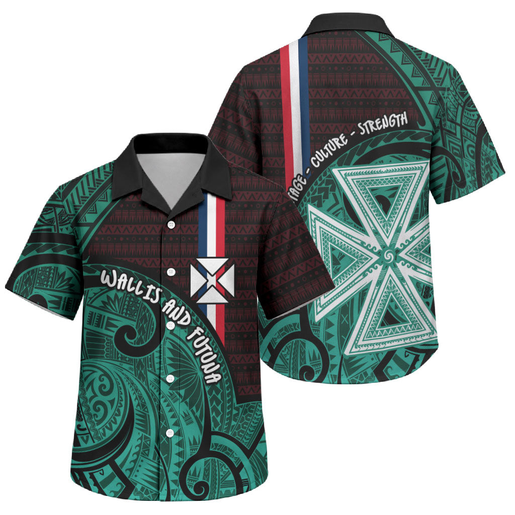 Wallis And Futuna Family Matching Mermaid Dress and Hawaiian Shirt Tribal Polynesian Tattoo Heritage Cross Flag TS04 Son's Shirt Green Black - Polynesian Pride