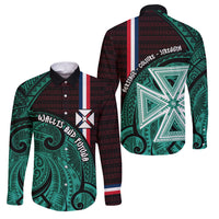 Wallis And Futuna Family Matching Off The Shoulder Long Sleeve Dress and Hawaiian Shirt Tribal Polynesian Tattoo Heritage Cross Flag TS04 Dad's Shirt - Long Sleeve Green Black - Polynesian Pride