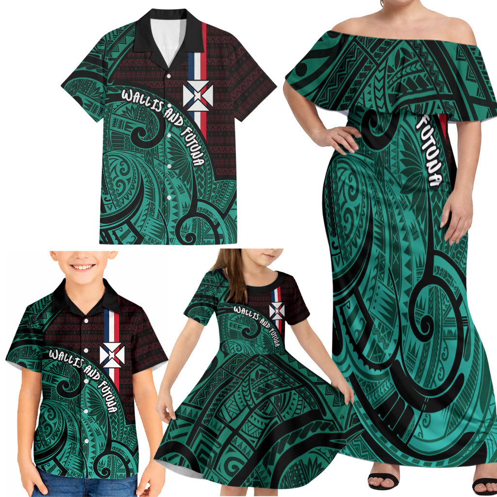 Wallis And Futuna Family Matching Off Shoulder Maxi Dress and Hawaiian Shirt Tribal Polynesian Tattoo Heritage Cross Flag TS04 - Polynesian Pride