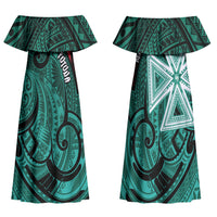 Wallis And Futuna Family Matching Off Shoulder Maxi Dress and Hawaiian Shirt Tribal Polynesian Tattoo Heritage Cross Flag TS04 Mom's Dress Green Black - Polynesian Pride