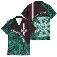 Wallis And Futuna Family Matching Summer Maxi Dress and Hawaiian Shirt Tribal Polynesian Tattoo Heritage Cross Flag TS04 Dad's Shirt - Short Sleeve Green Black - Polynesian Pride