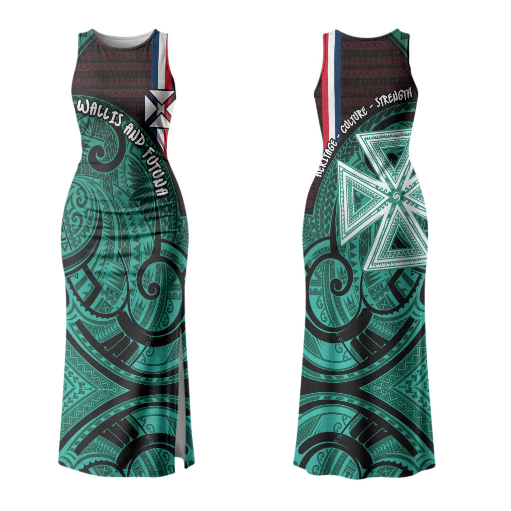 Wallis And Futuna Family Matching Tank Maxi Dress and Hawaiian Shirt Tribal Polynesian Tattoo Heritage Cross Flag TS04 Mom's Dress Green Black - Polynesian Pride