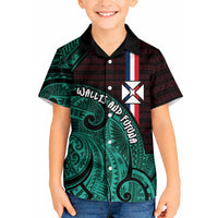 Wallis And Futuna Kid Hawaiian Shirt Tribal Polynesian Tattoo Heritage Cross Flag TS04 Kid Green Black - Polynesian Pride