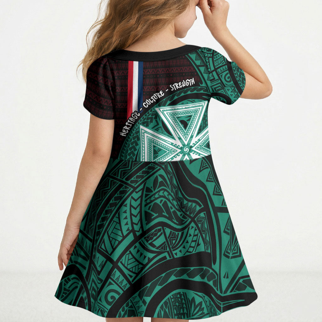 Wallis And Futuna Kid Short Sleeve Dress Tribal Polynesian Tattoo Heritage Cross Flag TS04 - Polynesian Pride